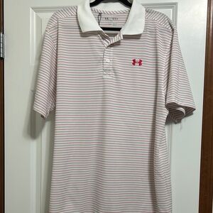 New Under Armour Polo Shirt - White and Pink Stripes